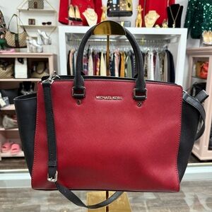 Michael Kors Selma Tote Bag‎ Red & Black Removable Strap